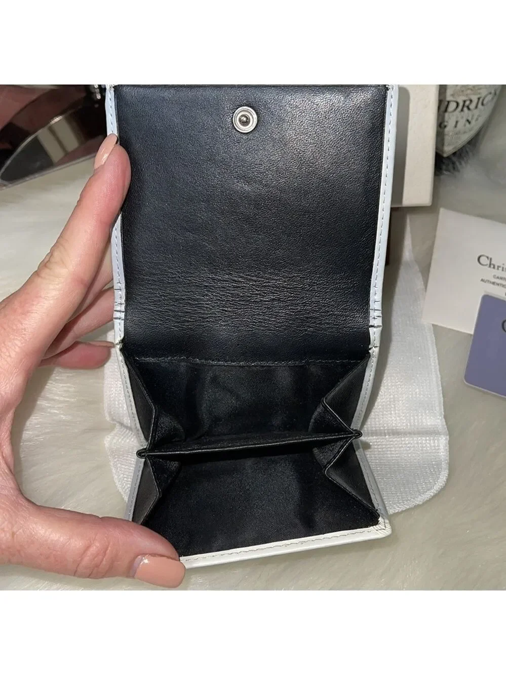 AUTHENTIC CHRISTIAN DIOR TROTTER #2 SNAP BIFOLD WALLET NAVY CREAM WITH BOX SPAIN